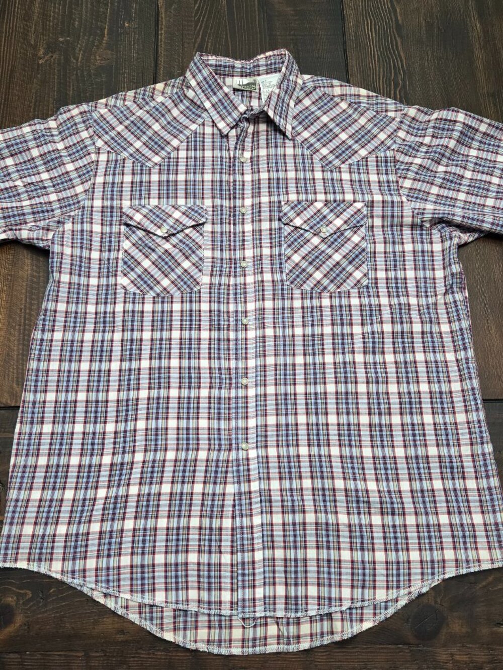 Vintage Express Rider Western Pearl Snap Shirt Mens Size L Plaid USA Made
